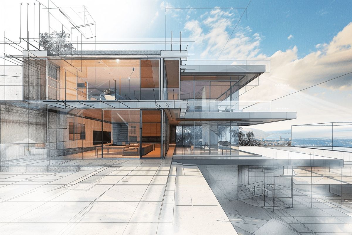 Architect drafting at a lit workstation